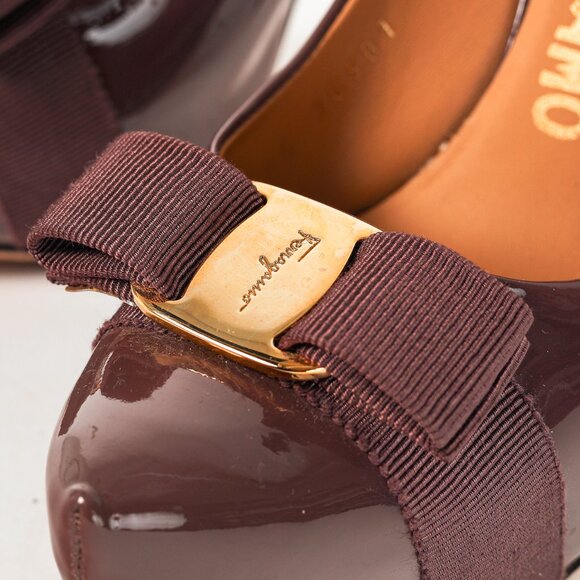 Salvatore Ferragamo Trilly Purple Patent Leather Vara-Bow Platform Pumps - Picture 6 of 9